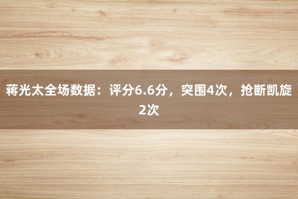 蒋光太全场数据：评分6.6分，突围4次，抢断凯旋2次